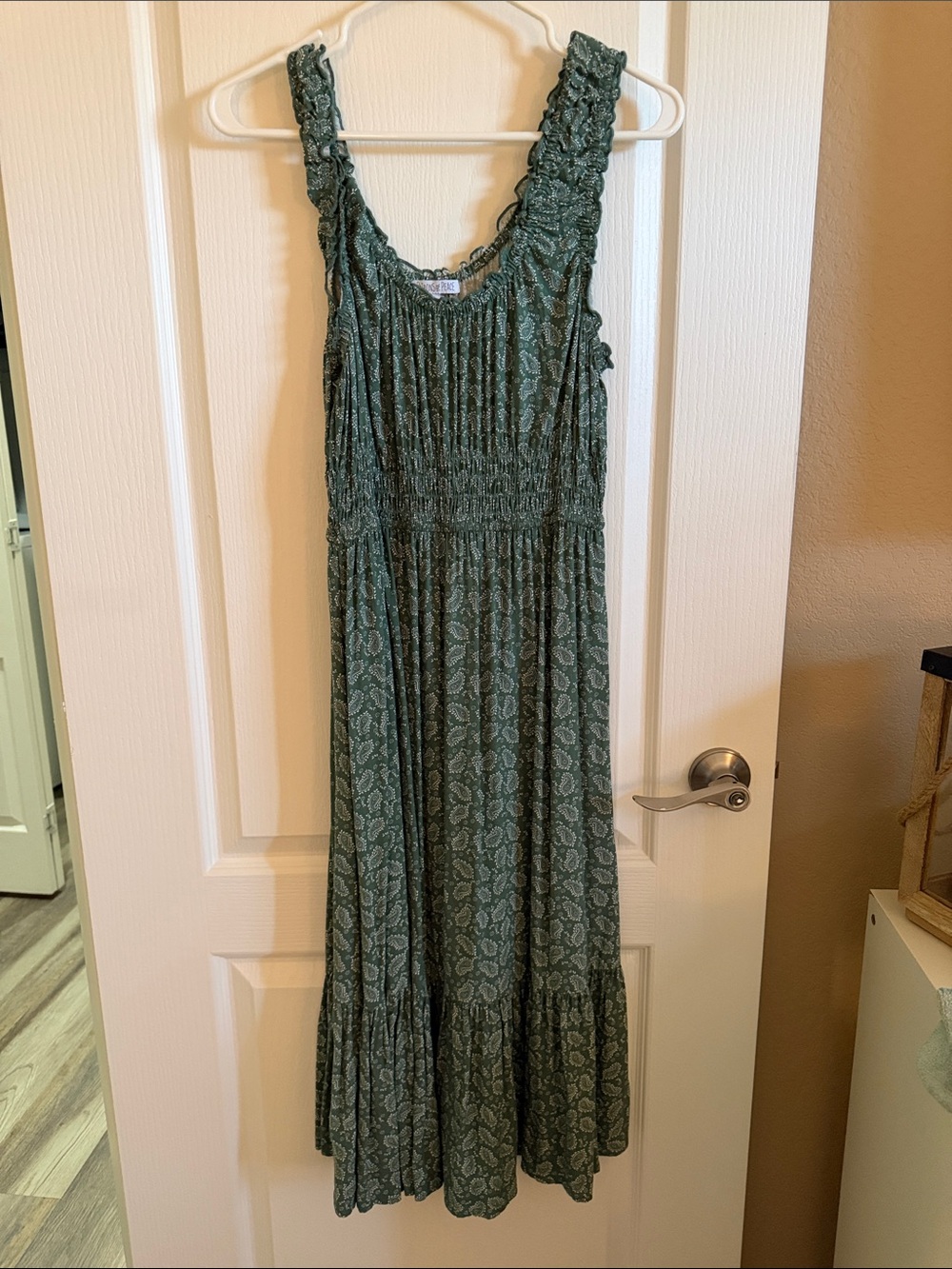 Patrons of Peace Olive Green Floral Smocked Maxi Dress